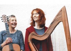 Image of Saffron & Hazel with guitar and harp